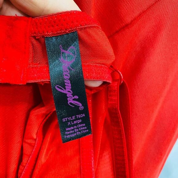 Dreamgirl Floral Satin Jacquard Stretch Mesh Lingerie Babydoll Red Xlarge - Picture 7 of 10